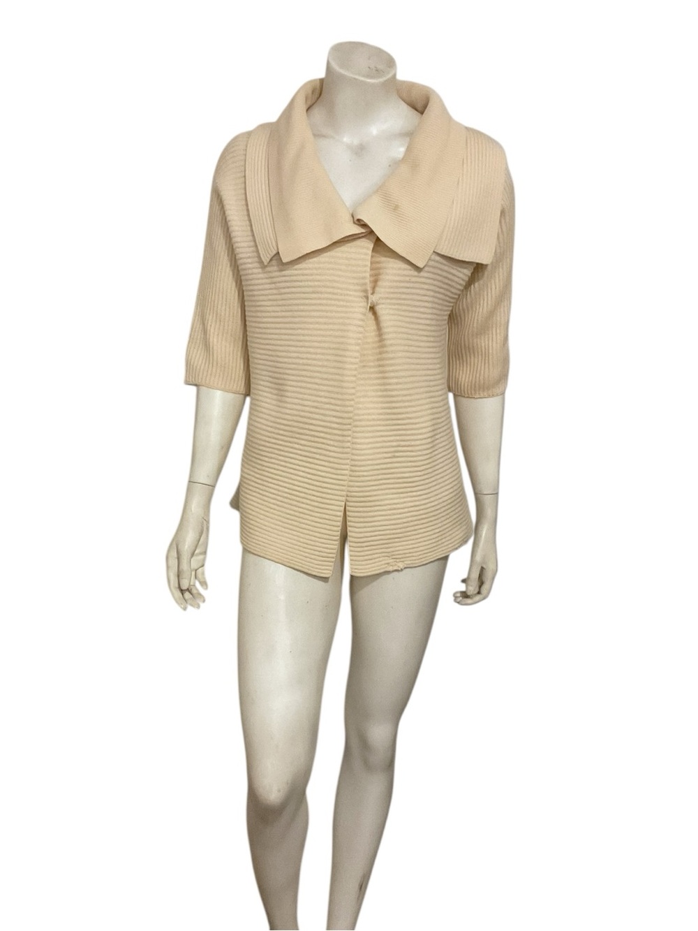 Brunello Cucinelli Cream Cashmere Ribbed Cardigan Sweater
